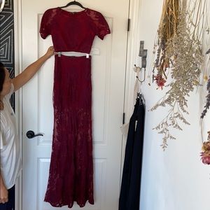 For love and lemons burgundy lace two piece dress